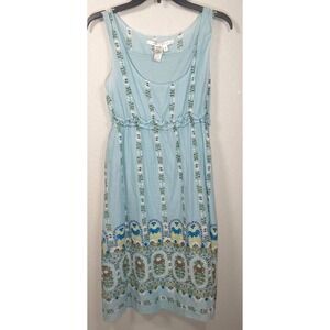 Max Studio Blue Cotton Retro Floral Dress Size M‎